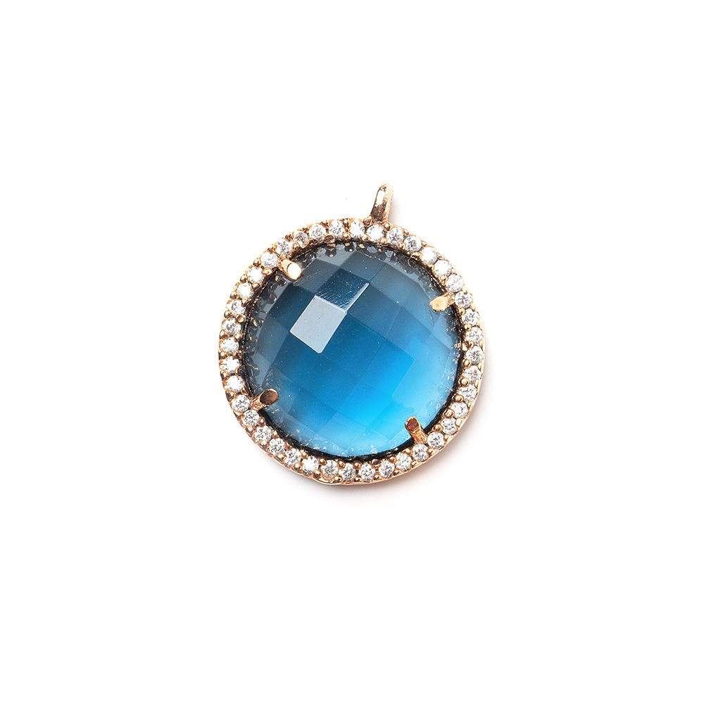 17mm Rose Gold CZ Bezel & London Blue Quartz faceted coin Pendant 1 piece (ONLINE ORDER ONLY)