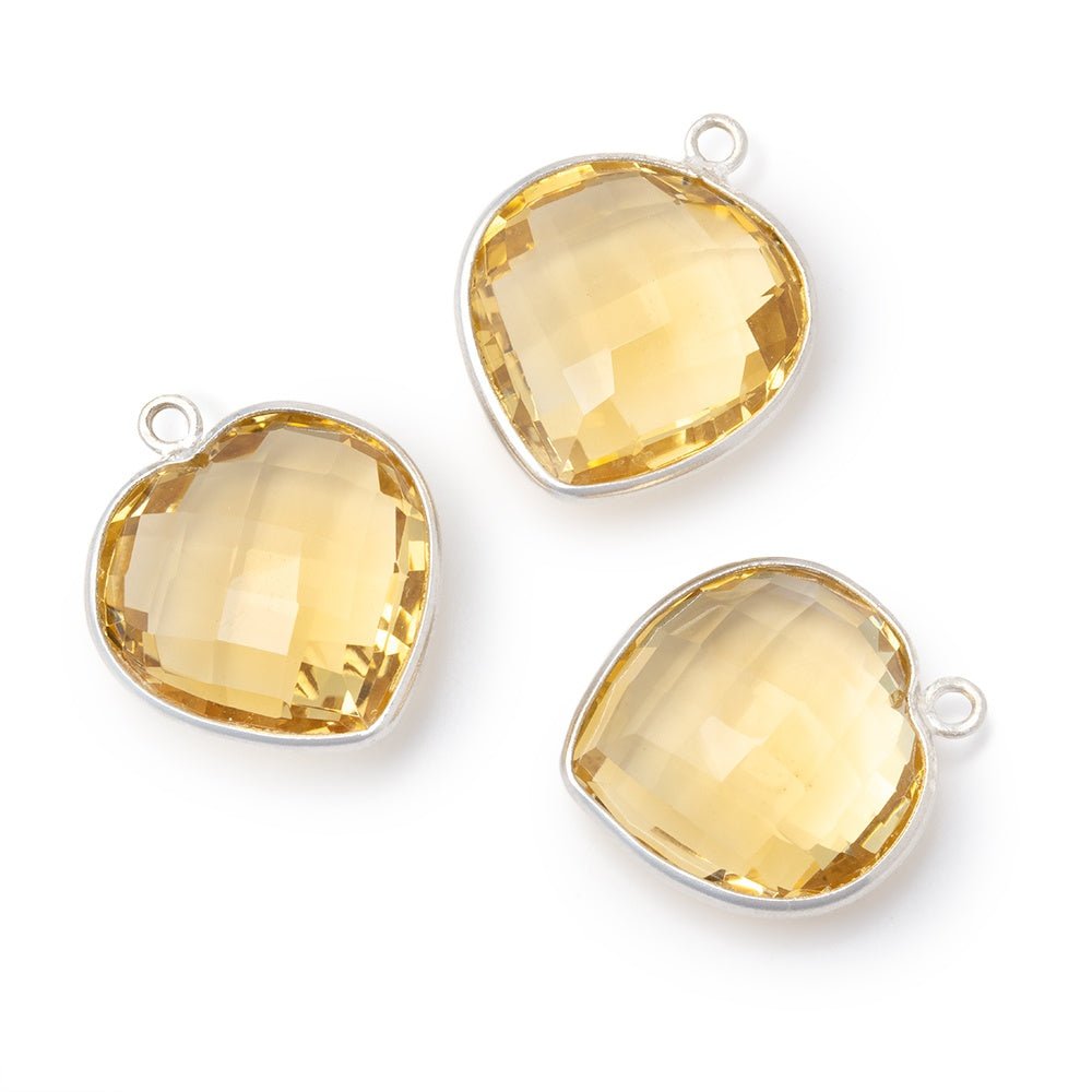 17mm Sterling Silver Bezel Citrine Faceted Heart Pendant 1 piece (ONLINE ORDER ONLY)