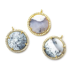 17mm Vermeil CZ Bezel & Dendritic Opal faceted coin Pendant 1 piece (ONLINE ORDER ONLY)