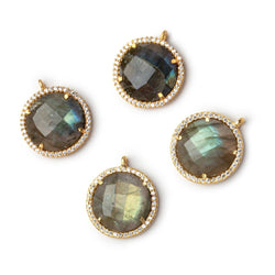 17mm Vermeil CZ Bezel Labradorite Faceted Coin Pendant 1 Focal (ONLINE ORDER ONLY)