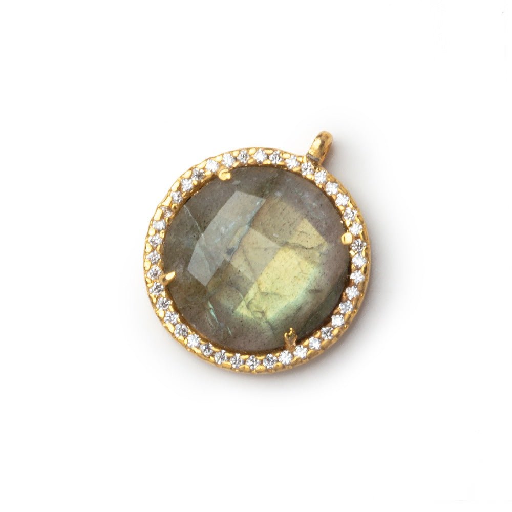 17mm Vermeil CZ Bezel Labradorite Faceted Coin Pendant 1 Focal (ONLINE ORDER ONLY)