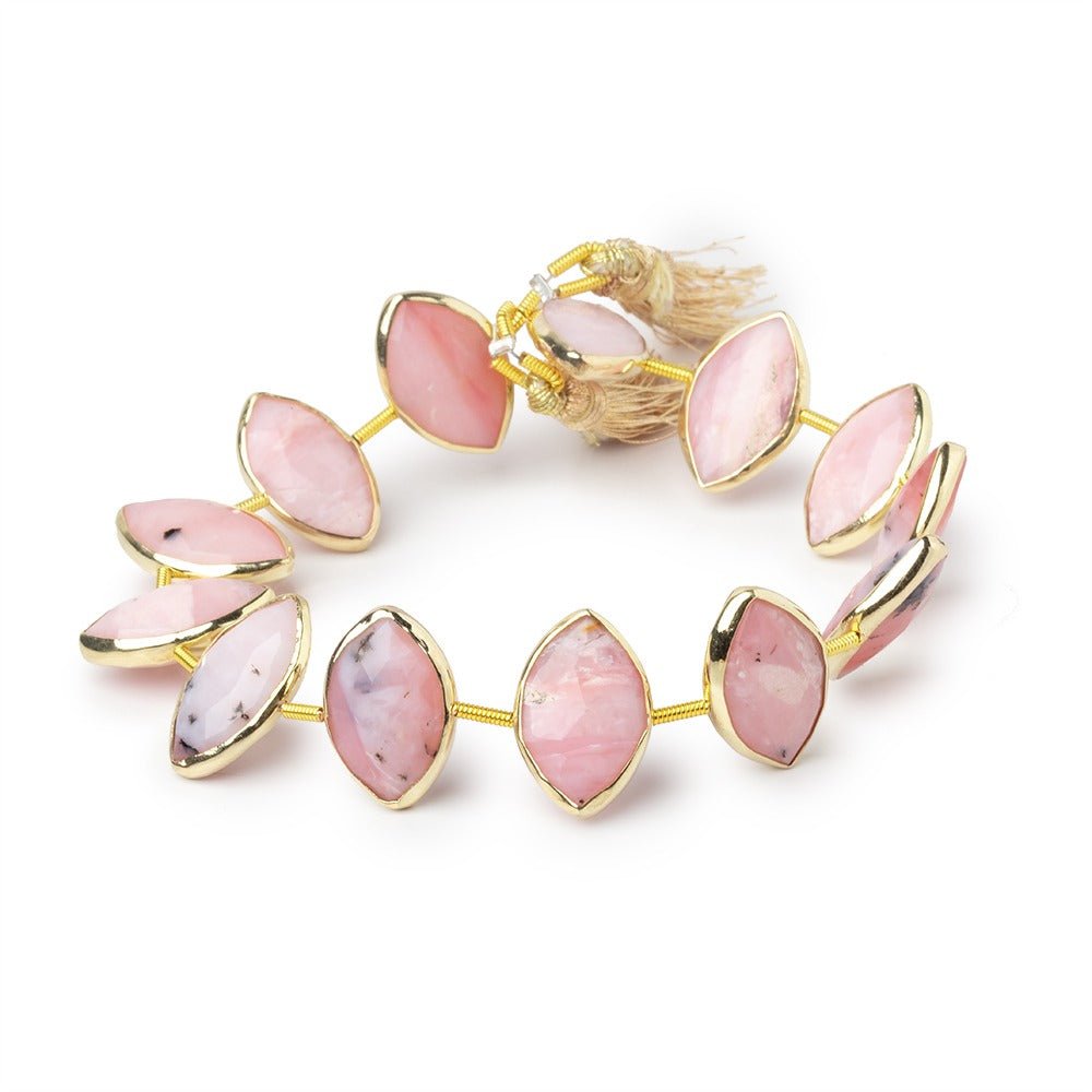 17x11mm Vermeil Bezel Pink Peruvian Opal Faceted Marquise Strand 12 Beads (ONLINE ORDER ONLY)