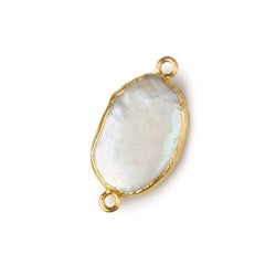 17x12mm Gold Leafed Off White Oval Freshwater Pearl Connector 1 piece (ONLINE ORDER ONLY)