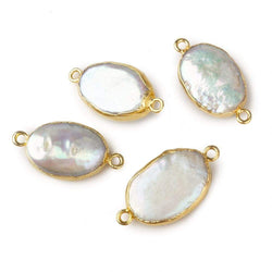 17x12mm Gold Leafed Off White Oval Freshwater Pearl Connector 1 piece (ONLINE ORDER ONLY)