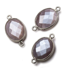 17x13mm Black Gold .925 Bezel Chocolate Moonstone Faceted Oval Connector 1 piece