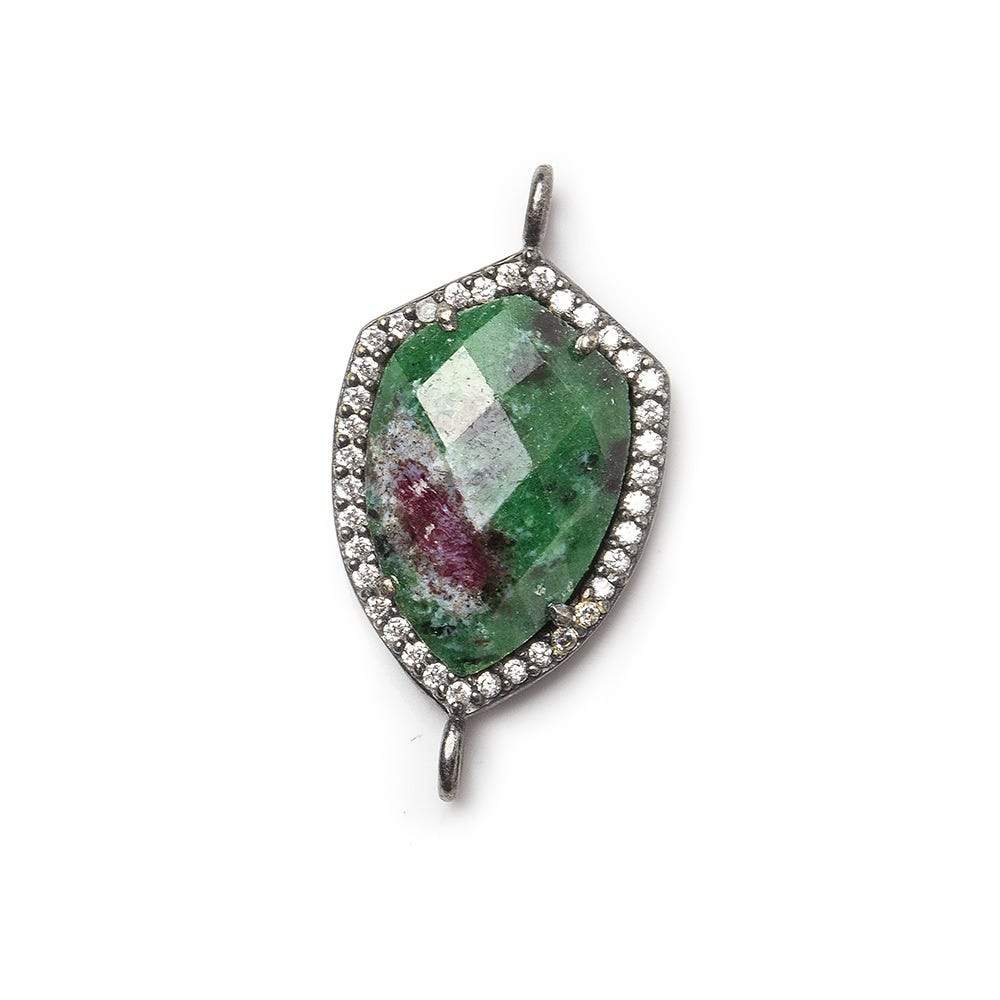 17x13mm Black Gold Bezel White CZ & Ruby in Zoisite Shield Connector 1 focal bead (ONLINE ORDER ONLY)