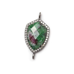 17x13mm Black Gold Bezel White CZ & Ruby in Zoisite Shield Connector 1 focal bead (ONLINE ORDER ONLY)