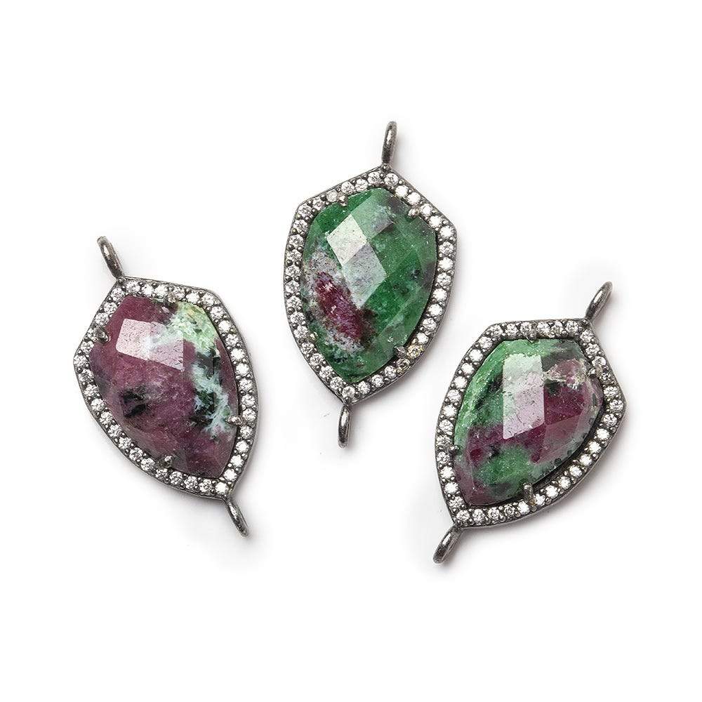 17x13mm Black Gold Bezel White CZ & Ruby in Zoisite Shield Connector 1 focal bead (ONLINE ORDER ONLY)