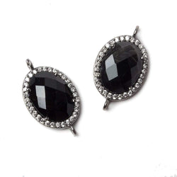17x13mm Black Gold Bezeled CZ & Black Chalcedony Oval Connector 1 pc