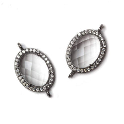 19x15mm Black Gold Bezeled CZ & Crystal Quartz Oval Connector 1 pc
