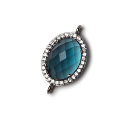 17x13mm Black Gold Bezeled CZ & London Blue Quartz Oval Connector 1 pc (ONLINE ORDER ONLY)