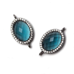 17x13mm Black Gold Bezeled CZ & London Blue Quartz Oval Connector 1 pc (ONLINE ORDER ONLY)
