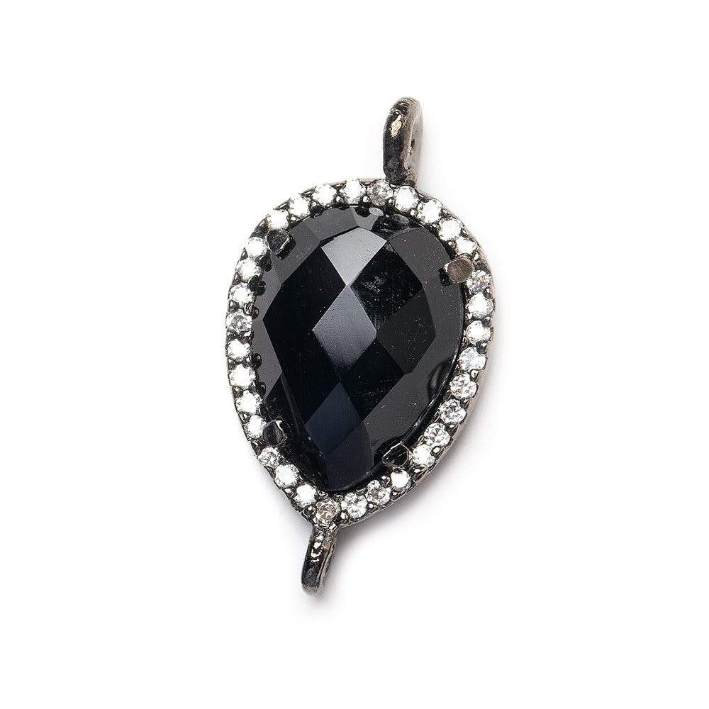 17x13mm Black Gold Bezeled White CZ and Black Chalcedony Pear Connector 1 piece (ONLINE ORDER ONLY)