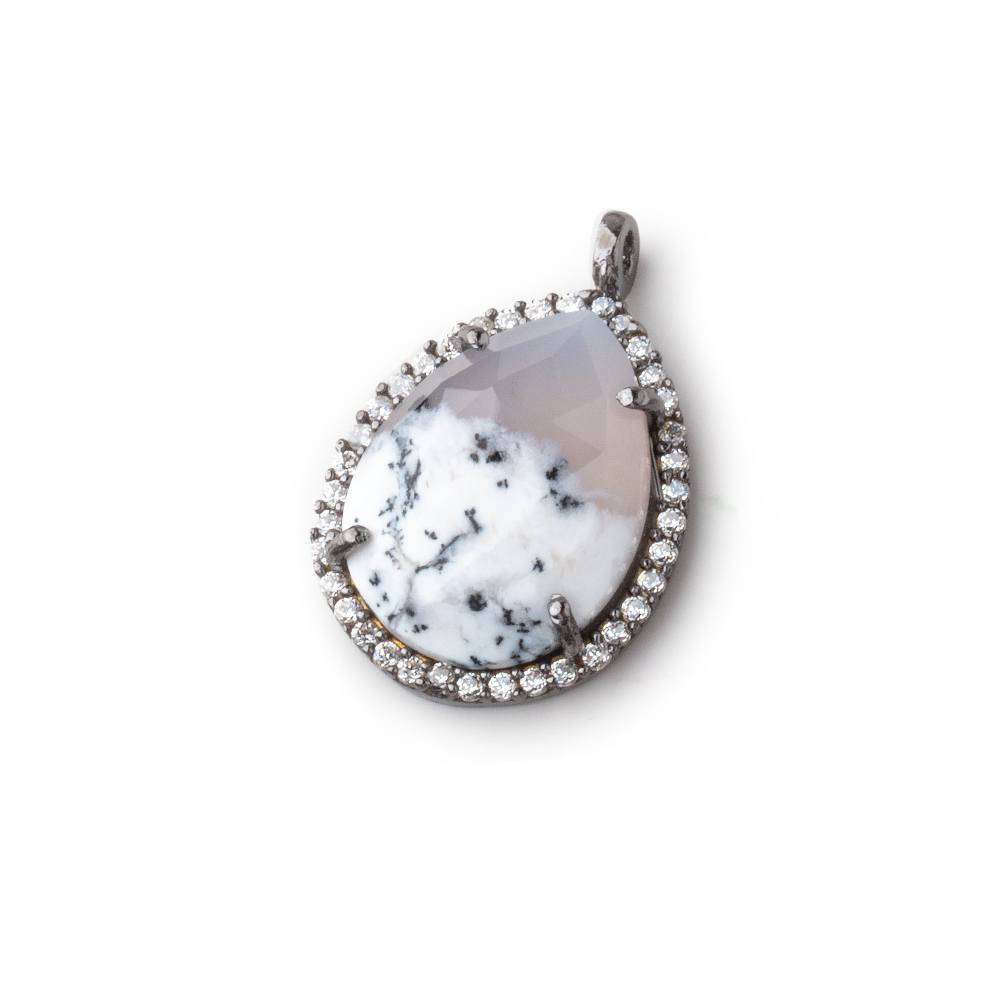 17x13mm Black Gold Bezeled White CZ and Dendritic Opal Pear Pendant 1 piece (ONLINE ORDER ONLY)