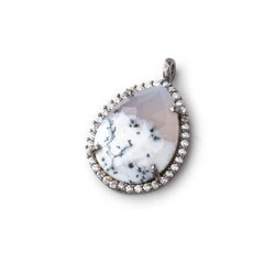 17x13mm Black Gold Bezeled White CZ and Dendritic Opal Pear Pendant 1 piece (ONLINE ORDER ONLY)