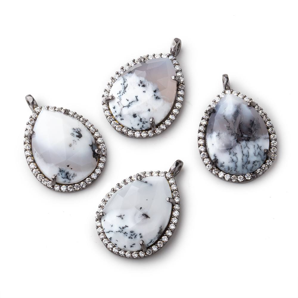 17x13mm Black Gold Bezeled White CZ and Dendritic Opal Pear Pendant 1 piece (ONLINE ORDER ONLY)