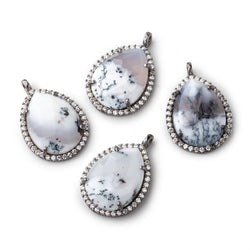 17x13mm Black Gold Bezeled White CZ and Dendritic Opal Pear Pendant 1 piece (ONLINE ORDER ONLY)