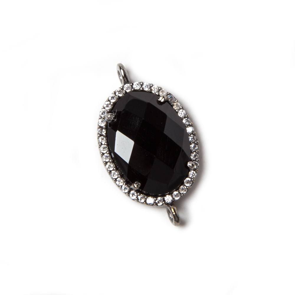 17x13mm Black Gold Bezeled White CZ & Black Chalcedony Oval Connector 1 pc (ONLINE ORDER ONLY)