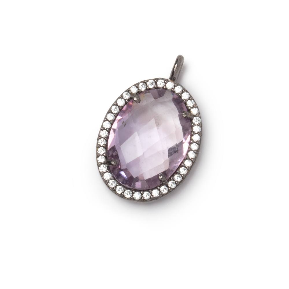17x13mm Black Gold CZ Bezel Pink Amethyst Faceted Oval Pendant 1 Focal