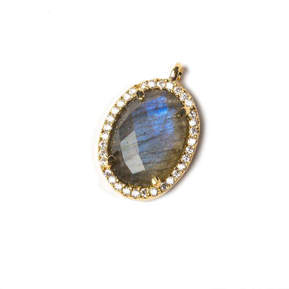17x13mm Vermeil Bezeled White CZ and Labradorite Oval Pendant 1 piece (ONLINE ORDER ONLY)