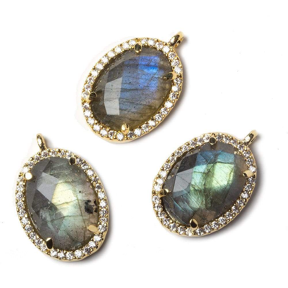 17x13mm Vermeil Bezeled White CZ and Labradorite Oval Pendant 1 piece (ONLINE ORDER ONLY)