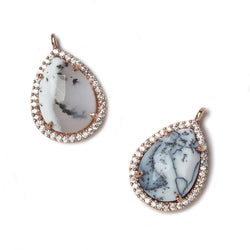 17x13mm Rose Gold Bezeled White CZ and Dendritic Opal Pear Pendant 1 piece