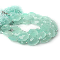 17x13mm SeaGreen Chalcedony straight drilled faceted oval beads 8 inch 11 pieces A (ONLINE ORDER ONLY)