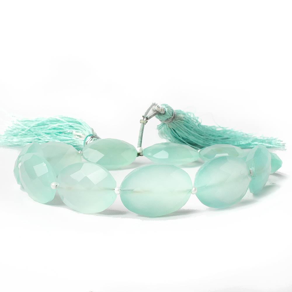 17x13mm SeaGreen Chalcedony straight drilled faceted oval beads 8 inch 11 pieces A (ONLINE ORDER ONLY)