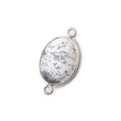 17x13mm Silver .925 Bezel Dendritic Opal Opaque Faceted Oval Connector 1 piece (ONLINE ORDER ONLY)
