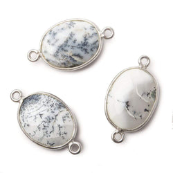 17x13mm Silver .925 Bezel Dendritic Opal Opaque Faceted Oval Connector 1 piece (ONLINE ORDER ONLY)