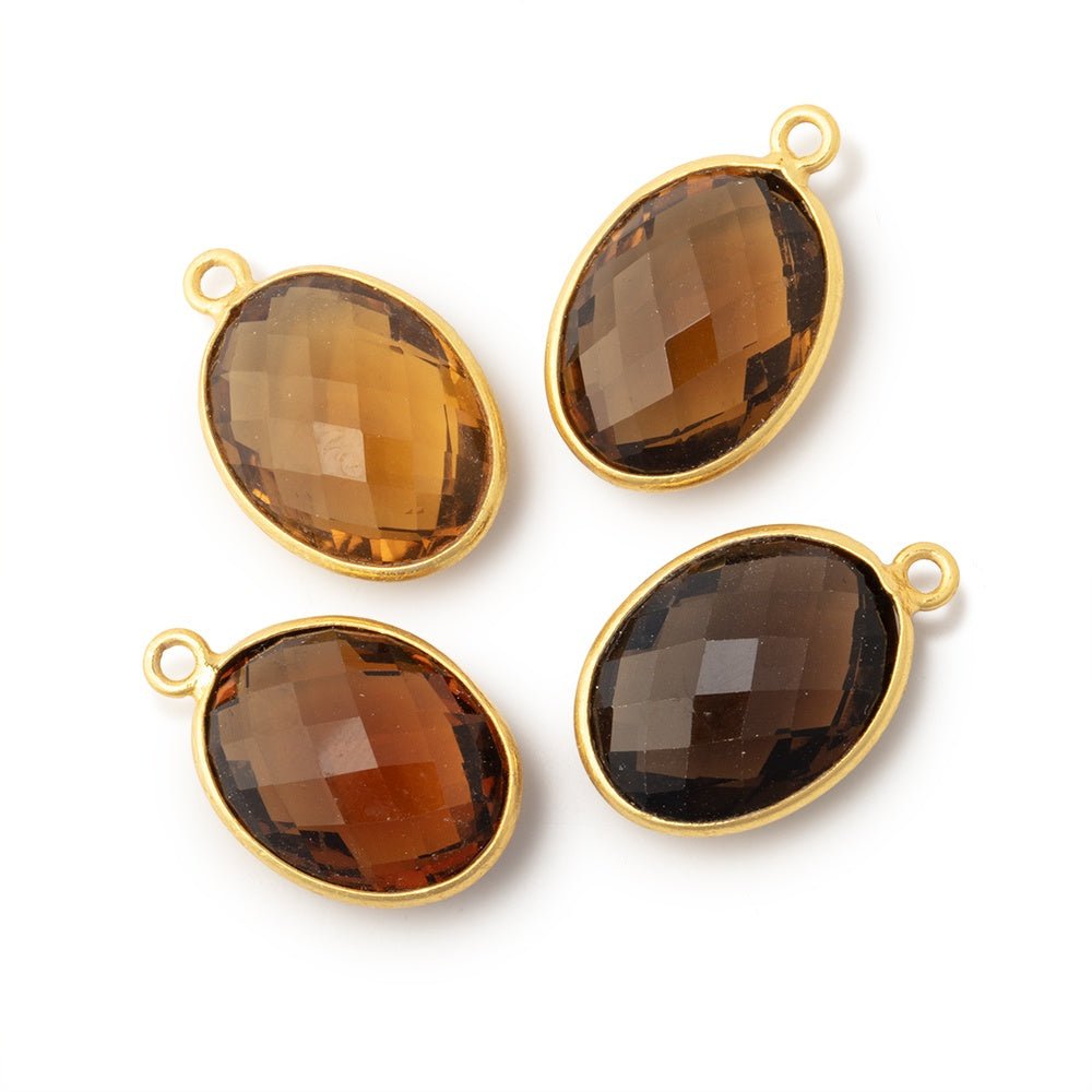 17x13mm Vermeil Bezel Whiskey Quartz Faceted Oval Pendant 1 piece (ONLINE ORDER ONLY)