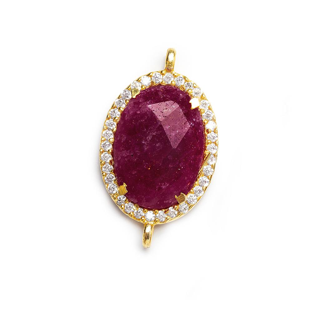17x14mm Vermeil Bezel White CZ & Red Aventurine Oval Connector 1 piece (ONLINE ORDER ONLY)