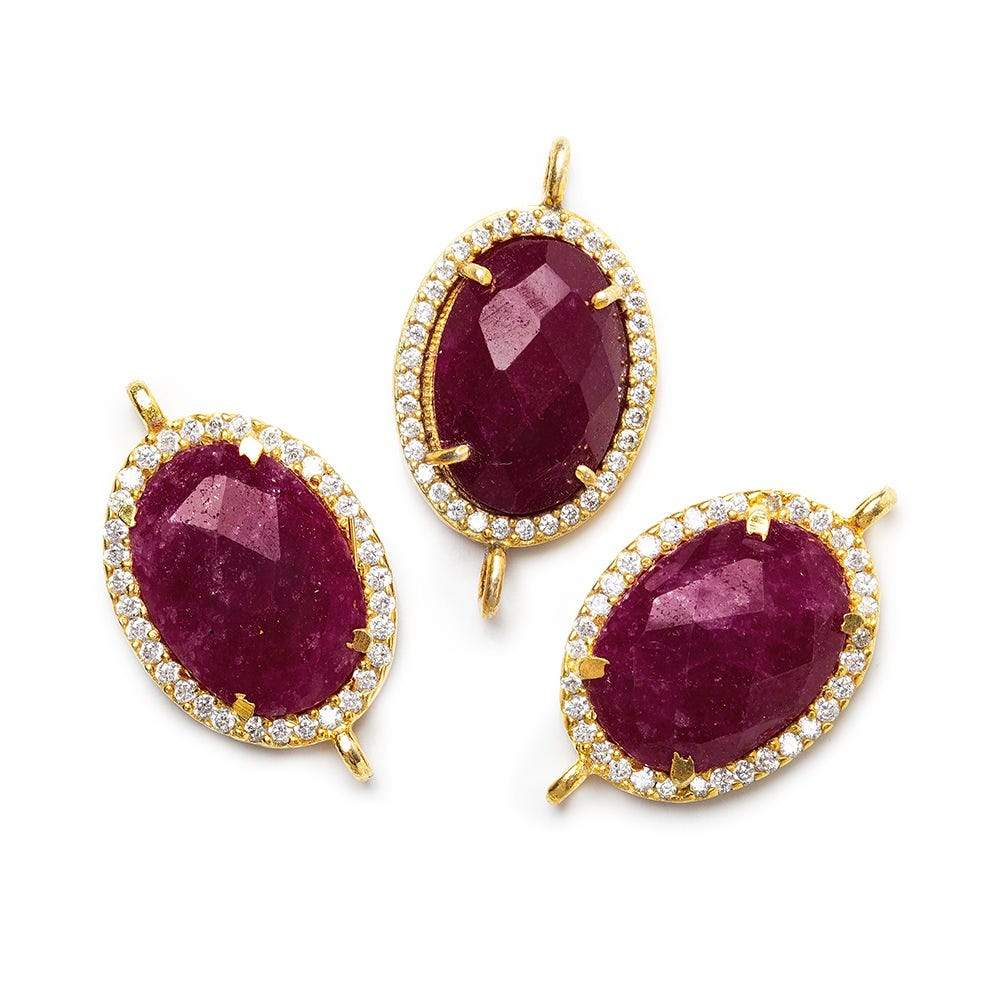 17x14mm Vermeil Bezel White CZ & Red Aventurine Oval Connector 1 piece (ONLINE ORDER ONLY)