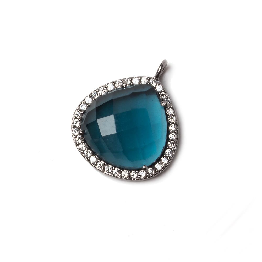 17x17mm Black Gold Bezeled CZ & London Blue Quartz Heart Pendant 1 piece (ONLINE ORDER ONLY)