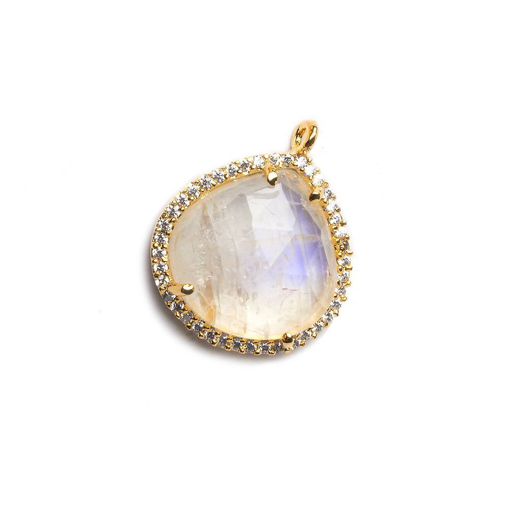 17x17mm Vermeil Bezeled White CZ and Rainbow Moonstone Heart Pendant 1 piece (ONLINE ORDER ONLY)