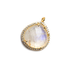 17x17mm Vermeil Bezeled White CZ and Rainbow Moonstone Heart Pendant 1 piece (ONLINE ORDER ONLY)
