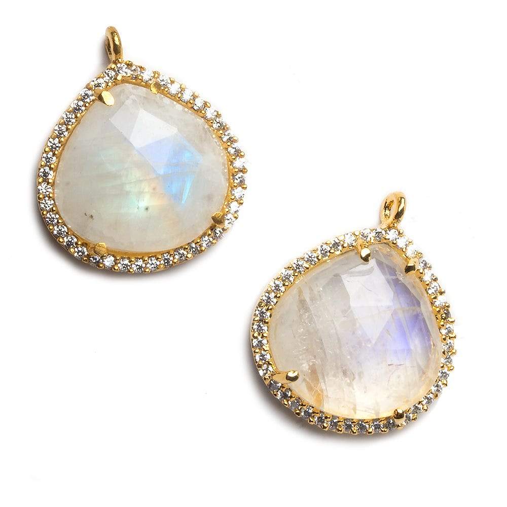 17x17mm Vermeil Bezeled White CZ and Rainbow Moonstone Heart Pendant 1 piece (ONLINE ORDER ONLY)