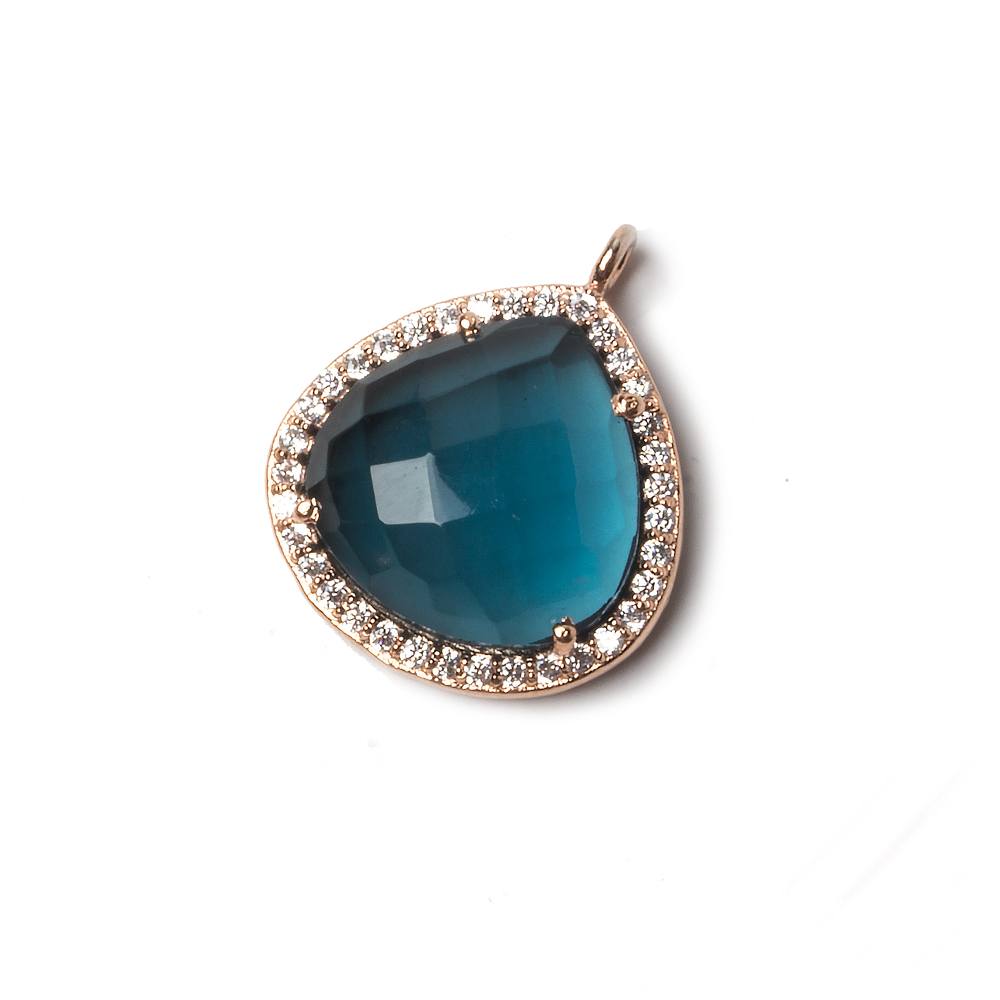 17x17mm Rose Gold Bezeled CZ & London Blue Quartz Heart Pendant 1 piece (ONLINE ORDER ONLY)