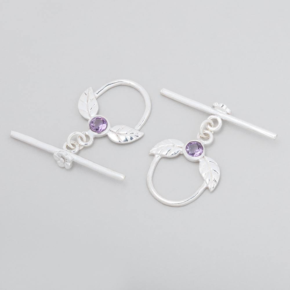 17x18mm Sterling Silver Toggle with Leaves and Amethyst 1 piece (ONLINE ORDER ONLY)