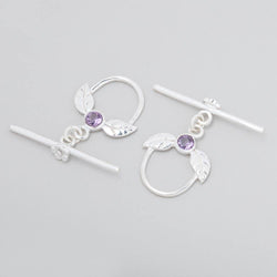 17x18mm Sterling Silver Toggle with Leaves and Amethyst 1 piece (ONLINE ORDER ONLY)