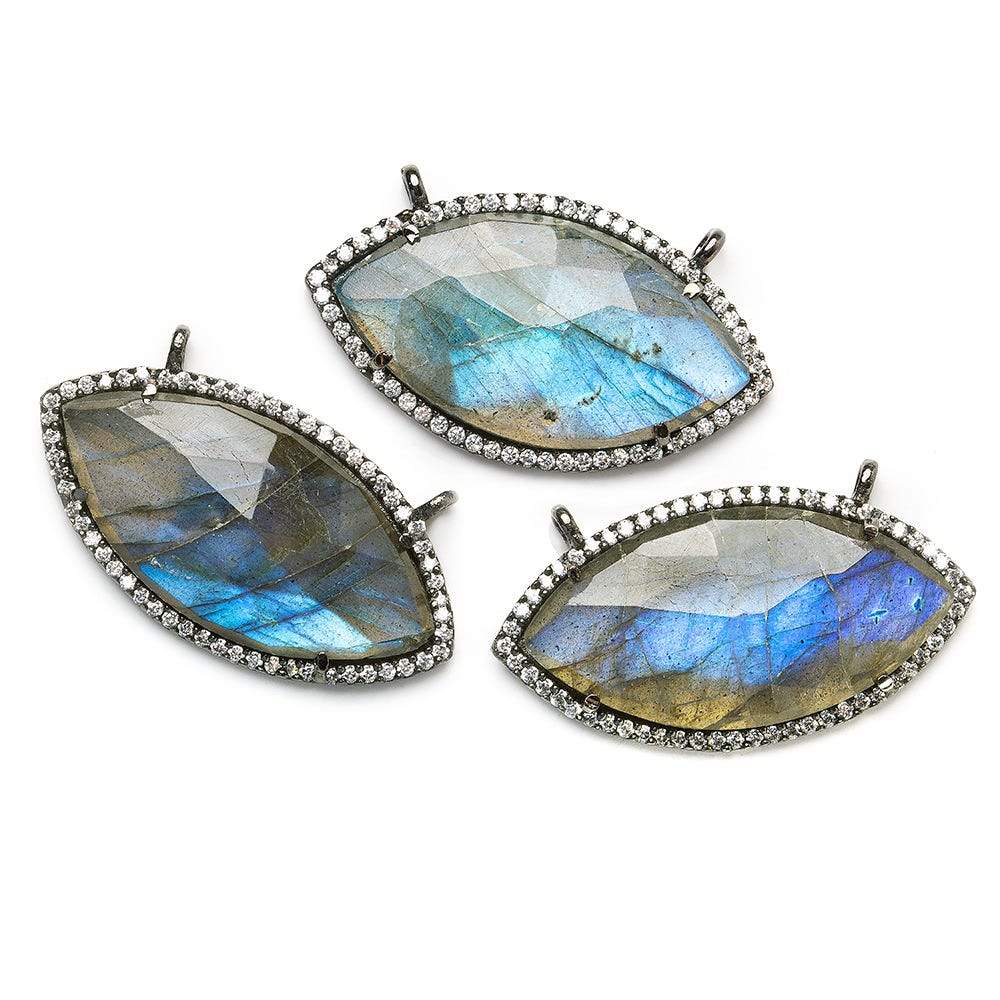 17x33mm Black Gold Bezel CZ & Labradorite Marquise East West Connector 1 focal bead (ONLINE ORDER ONLY)