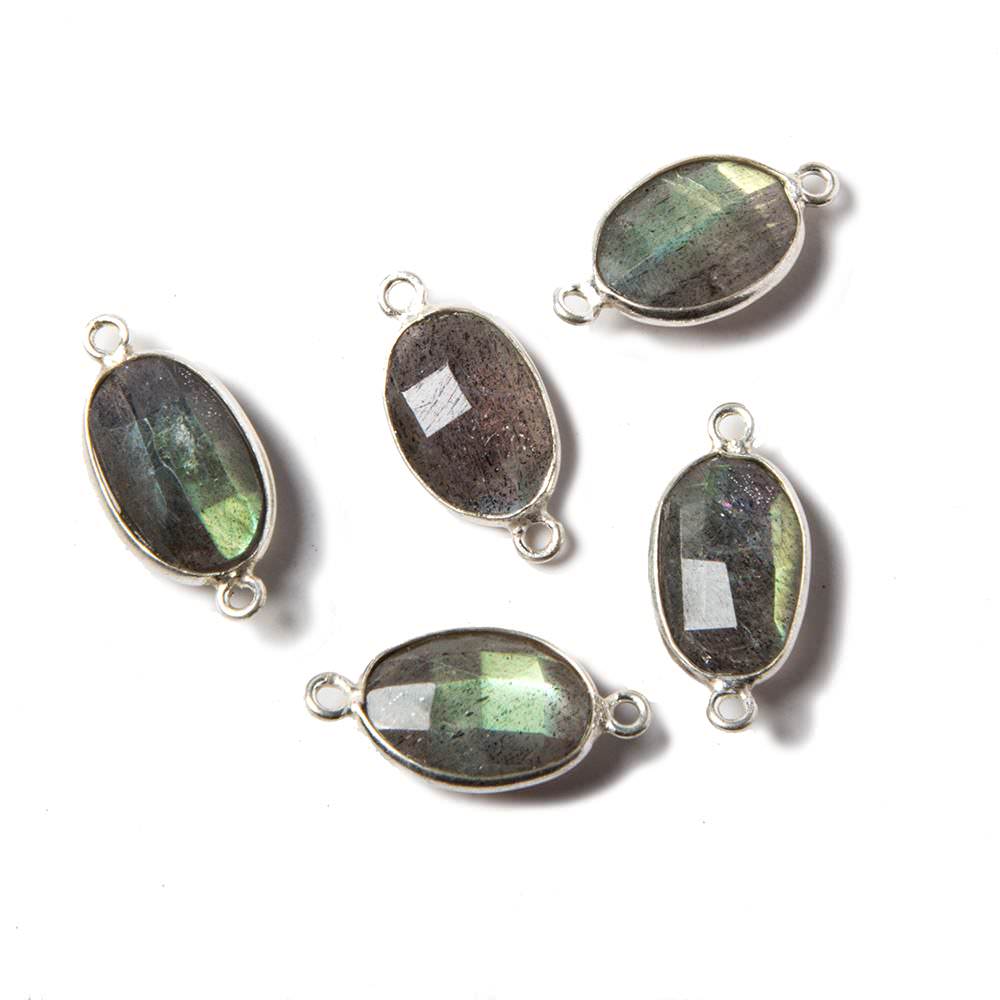 17x8mm Silver Bezeled Labradorite faceted nugget Connector 1 piece (ONLINE ORDER ONLY)