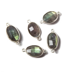 17x8mm Silver Bezeled Labradorite faceted nugget Connector 1 piece (ONLINE ORDER ONLY)