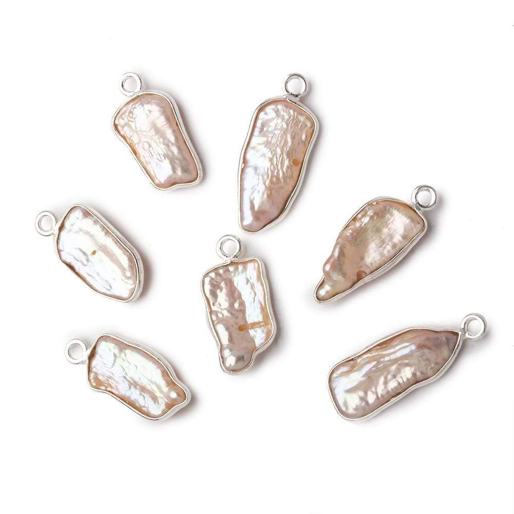 17x9mm Silver Bezeled Off White Biwa Pearl Pendant 1 piece (ONLINE ORDER ONLY)