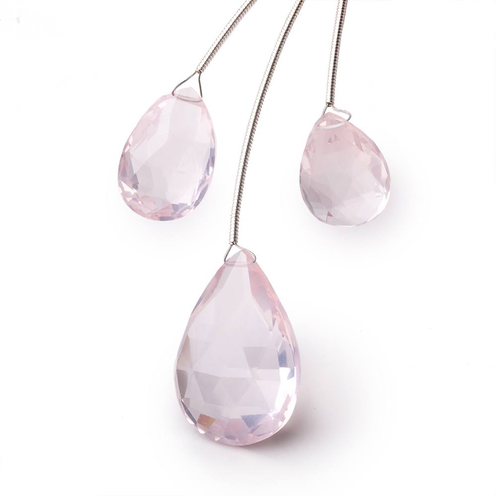 18-25mm Rose Quartz Faceted Pear Focal Set of 3 Beads (ONLINE ORDER ONLY)