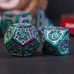 Two-Tone (Purple/Green) Huge Castle Dice (D6:25mm) 7-Dice (Online Only)