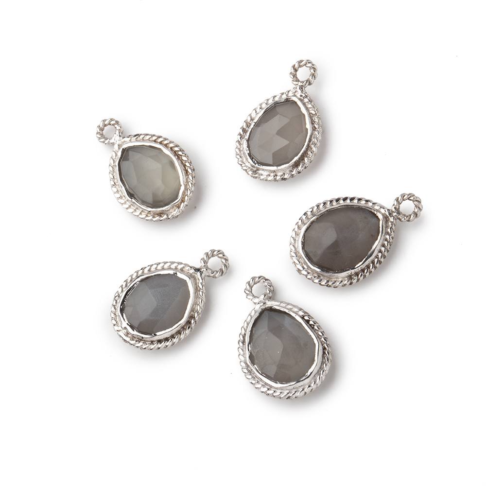 12x8mm Silver Rope Bezel Grey Moonstone Pear Pendant 1 piece (ONLINE ORDER ONLY)