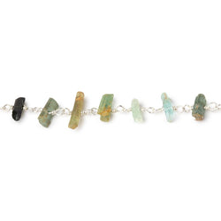 4x2-10x3mm Multi Color Tourmaline Natural Crystals on .925 Silver Chain