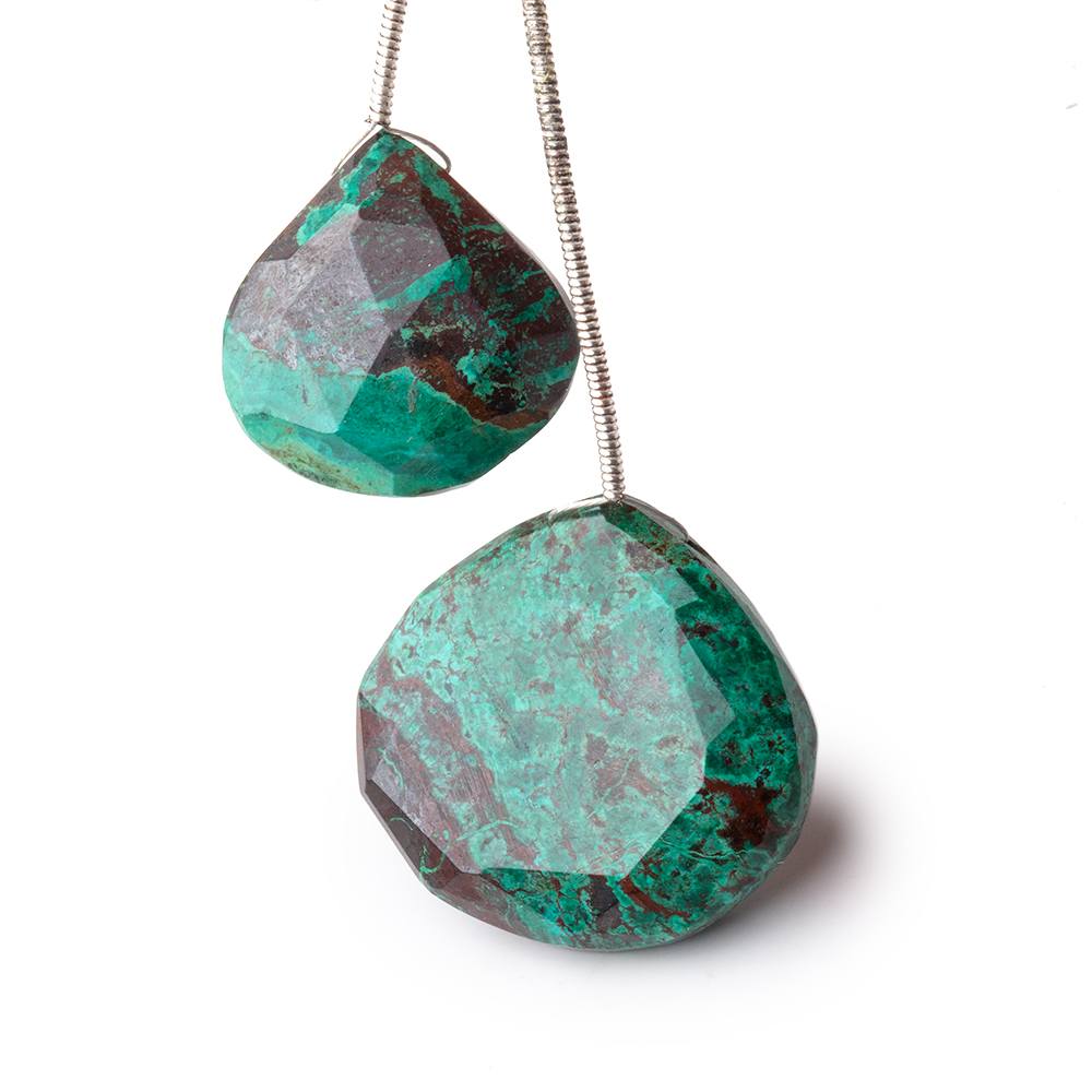 18.5-25mm Chrysocolla Faceted Hearts Set of 2 Focal Beads (ONLINE ORDER ONLY)