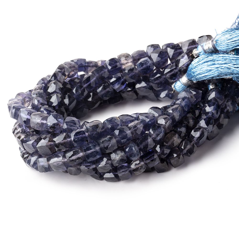 6.5x6.5mm Iolite faceted cubes 8 inch 30 beads AA (ONLINE ORDER ONLY)